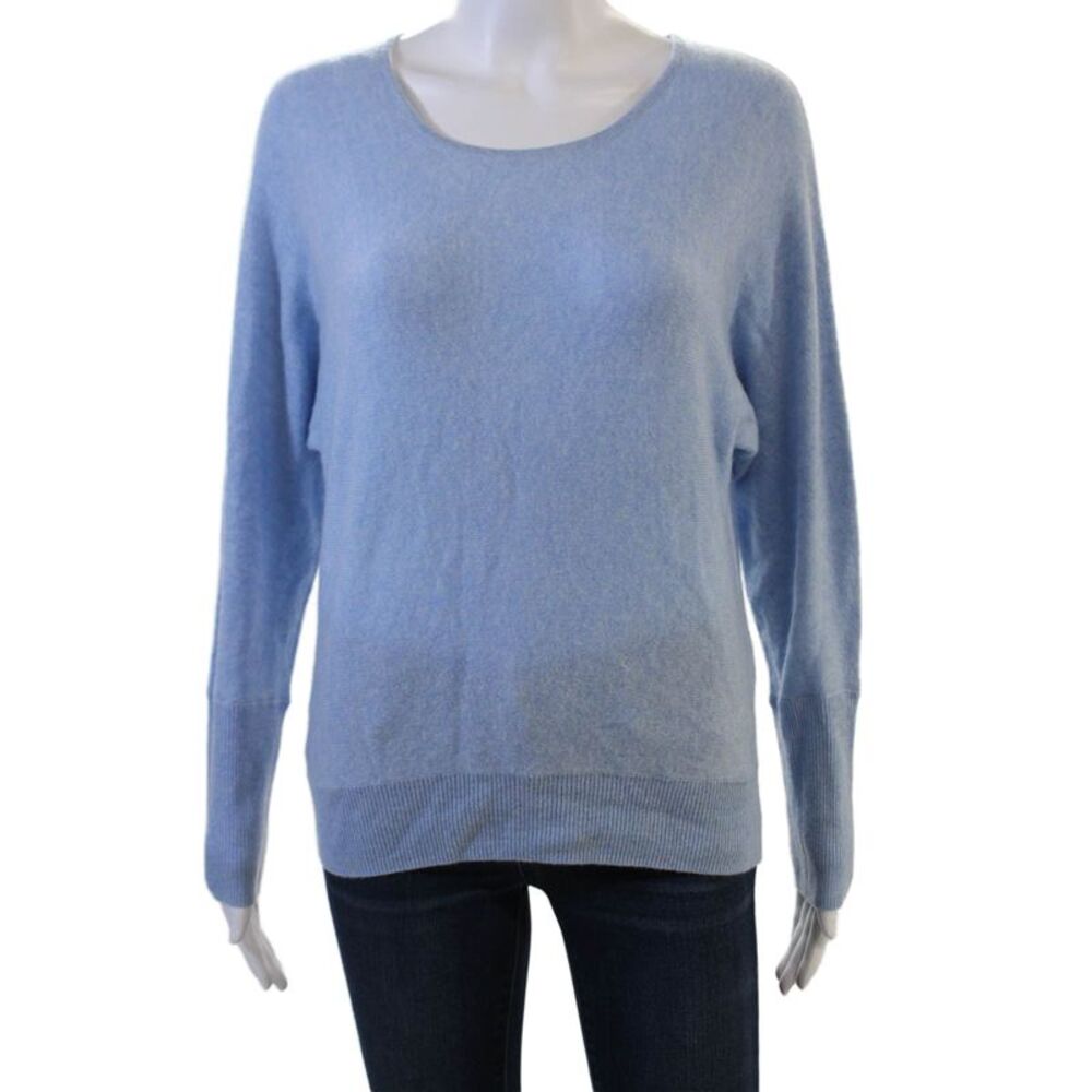 Designer Unisex Light Blue 100% Cashmere Pullover Sweater Long Sleeve Size M